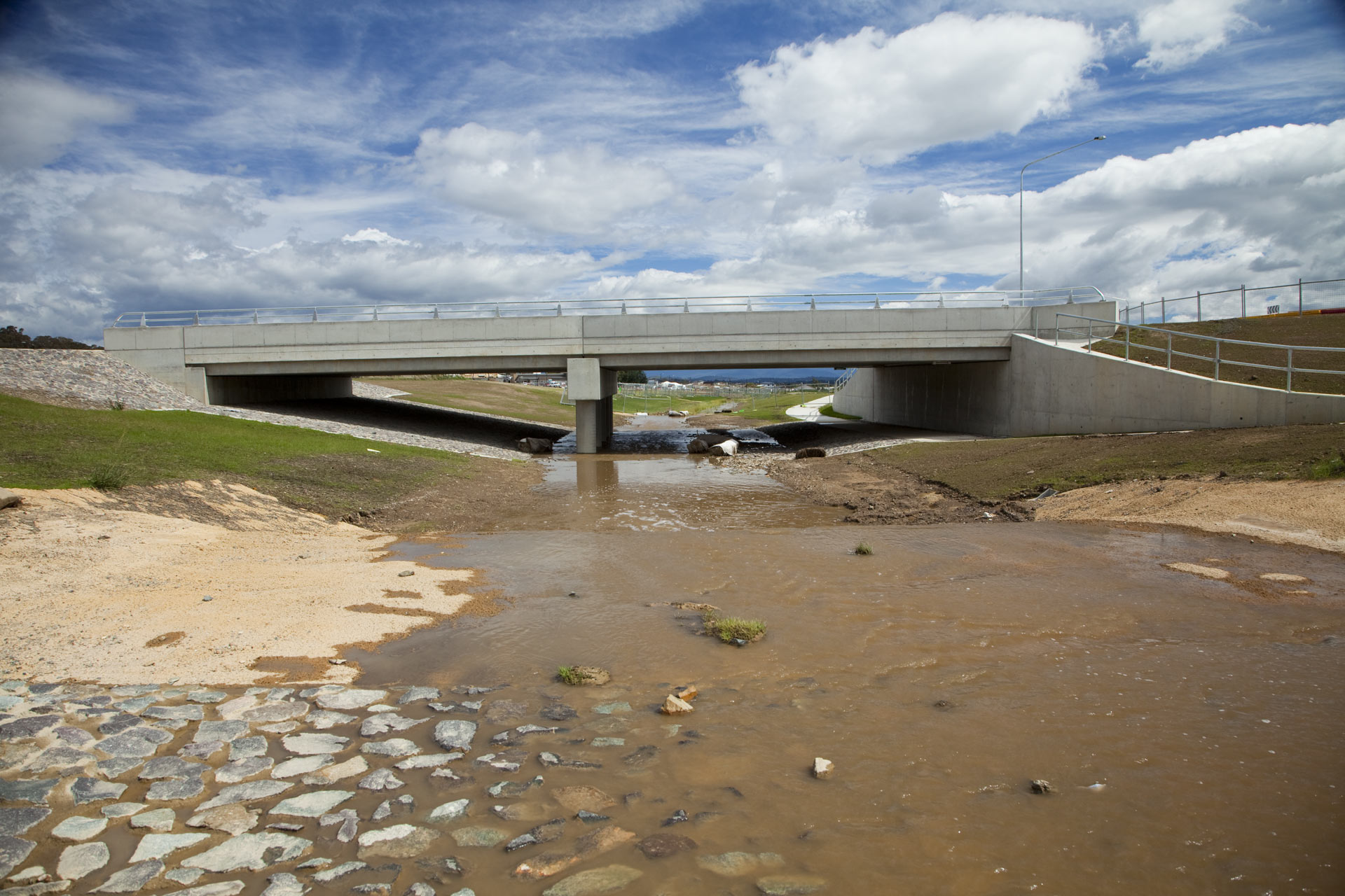 Completed bridge over a river channel